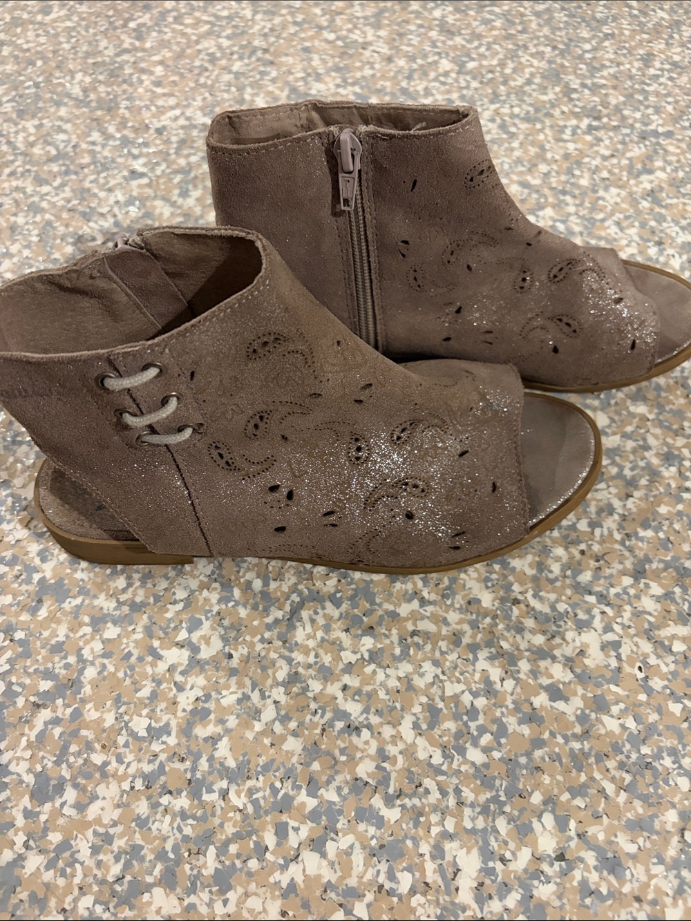 Coolway Taupe Open-Toe Laser-Cut Ankle Booties